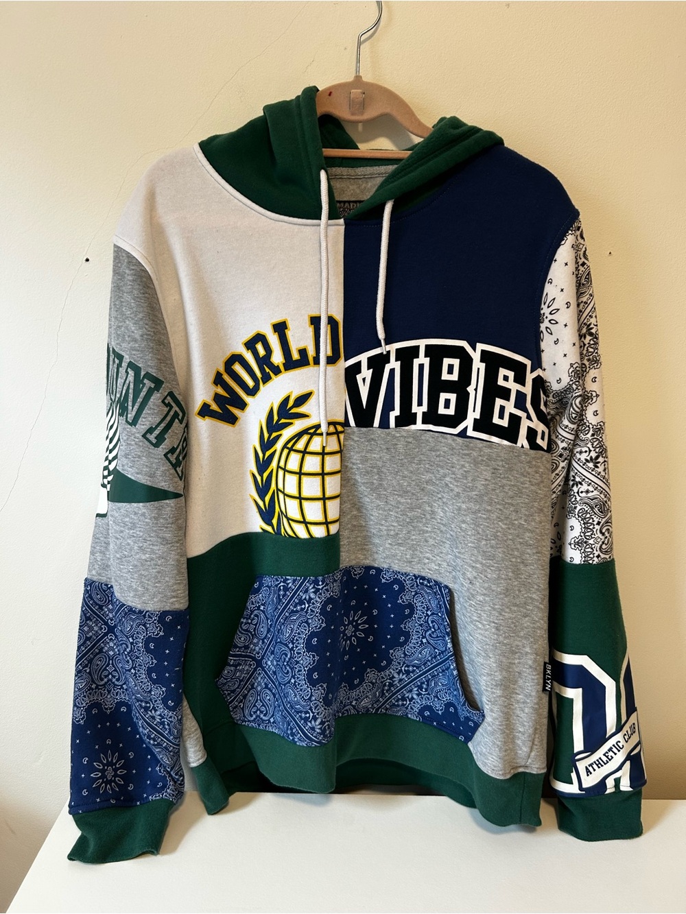 Brooklyn Cloth Colorblock 'World Vibes' Hoodie - Green, Navy, Gray, White